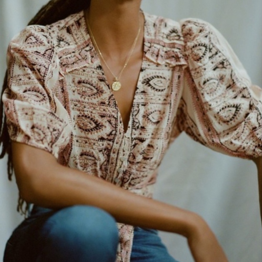 Anthropologie Patterned Crop Top - Pink and Black